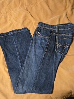 Women's Dark Blue Boot Cut Jeans with Contrast Stitching